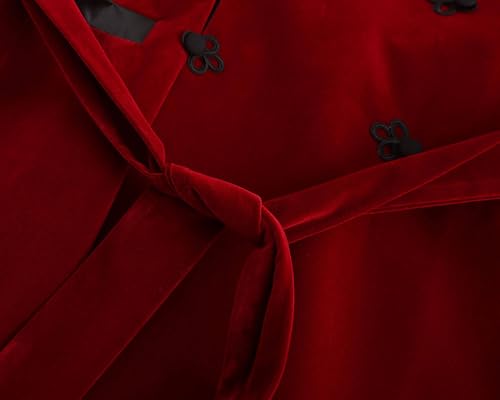 Mens Smoking Jacket Velvet Blazer Long with Belt Shawl Lapel Men's Blazer Coat4