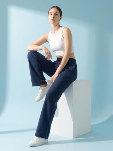 Image of BLINKIN Women's Wide Leg Track Pants | High Waist Cotton Lowers with Side Pockets | Full Length Activewear for Gym, Yoga, Workout & Dance (trk-519)