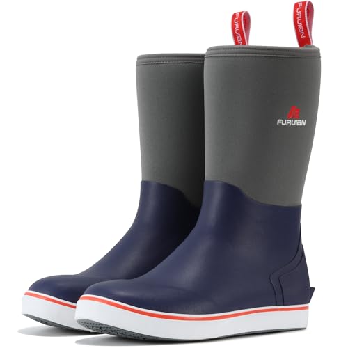 Best Boots for Commercial Fishing: Top Picks 13 Furuian Men's Deck Boots Mid Calf Fishing Boots Rubber Boots for Men Waterproof Work Boots Longshore Durable Anti Slip Rain Boots, for Fishing, Mud, Gardening, Farming, Blue