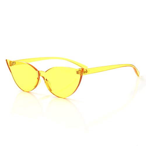 OLINOWL Gafas de sol sin montura de ojo de gato, de gran tamaño, de una pieza, transparentes, retro, para mujeres y hombres, Amarillo, Cateye