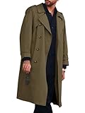 Runcati Mens Trench Coat Double Breasted Long Jacket Casual Windbreaker Notched Lapel Belted Overcoat
