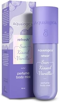 Aqualogica Refresh+ Sun Kissed Vanilla Perfume Body Mist | Warm Vanilla Fragrance | Long- Lasting Fragrance | Double Duty Mist for Hair & Body | Non-Irritating & Hydrating | Skin Friendly | For Men & Women | 150 ml