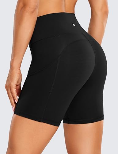 CRZ YOGA Women's Naked Feeling Light Running Shorts with Pockets 6'' - High Waisted Compression Gym Biker Shorts2