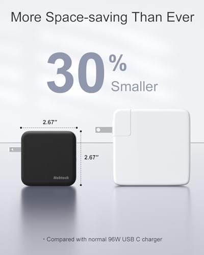 Image of Nekteck 100W USB C Charger, Compact and Foldable Fast Charging GaN IV Charger with 6.6 Ft Cable, Compatible with MacBook Air /Pro, iPad Pro and All USBC Devices (Black)