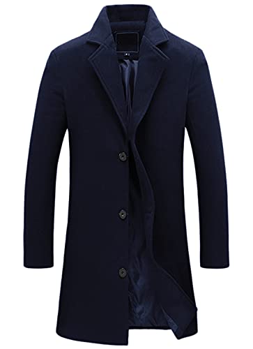 chouyatou Men's Classic Notched Collar Business Top Coat Slim Fit Wool Mid-Length Trench Pea Coat2