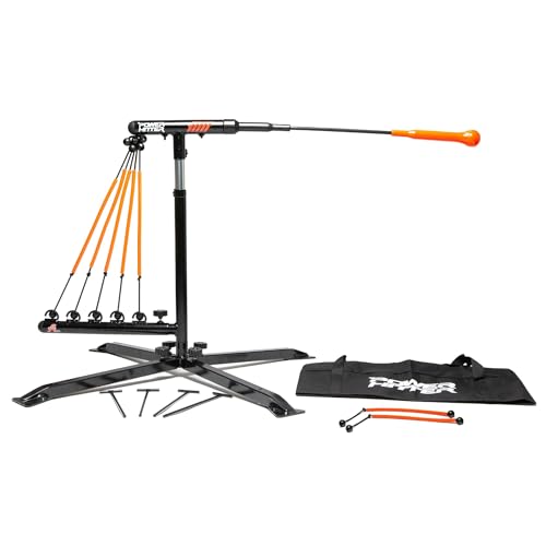 Anytime Baseball Power Hitter Baseball Swing Trainer for Baseball & Softball - Durable Baseball Training Equipment with High-Visibility Hitting Stick & Head - Carrying Case Extra Bands & Stakes