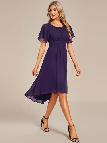 Image of Ever-Pretty Women's Chiffon Crew Neck Empire Waist Wedding Guest Dress Summer Short Sleeve Semi Formal Dresses 02053