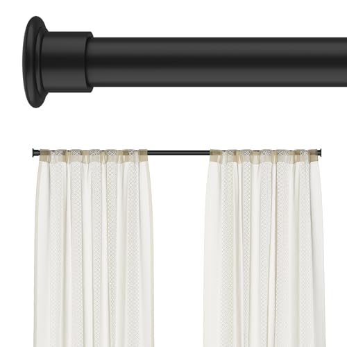 Image of Tension Curtain Rod by EZFurni, 28 to 42 Inch, Adjustable Curtain Rods No Drilling, Heavy Duty Tension Rod, Anti-Slip Spring Loaded Curtain Rods for Window, Closet, Door, Black