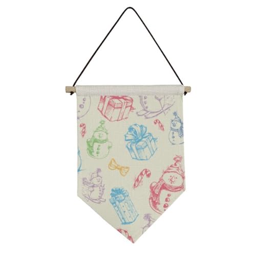 Drapeau de Noël en toile de jute bonhomme de neige suspension murale maison