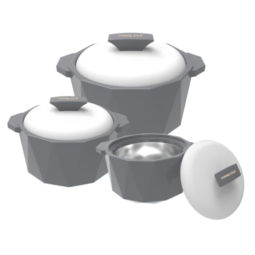 Pinnacle Isolierte Auflaufform mit Deckel, 3-teiliges Set, 3/2/1 qt. Hot Pot Speisenwärmer/Kühler – Thermo-Suppen-/Salat-Servierschüssel – Edelstahl Heißspeisebehälter – Bestes Geschenk-Set für Mütter