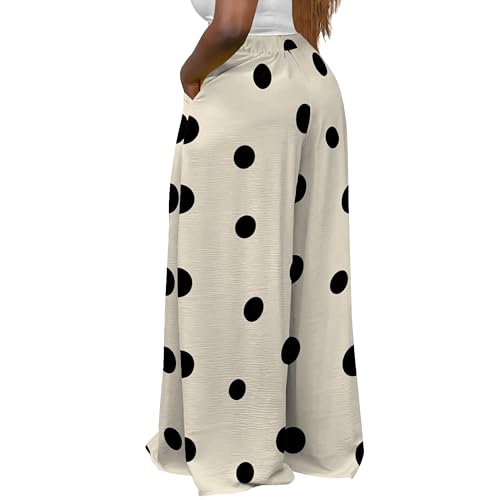 Womens Polka Dot Print Wide Leg Pants Casual High Waisted Long Palazzo Pants Trousers with Pockets3