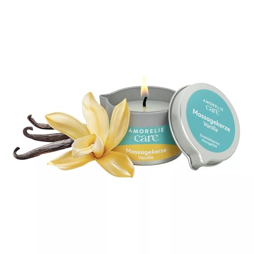 AMORELIE Care Erotische Massagekerze mit Vanille-Duft (50 g) Sinnliche Massage Feuchtigkeitsspendend Ideal für Paare