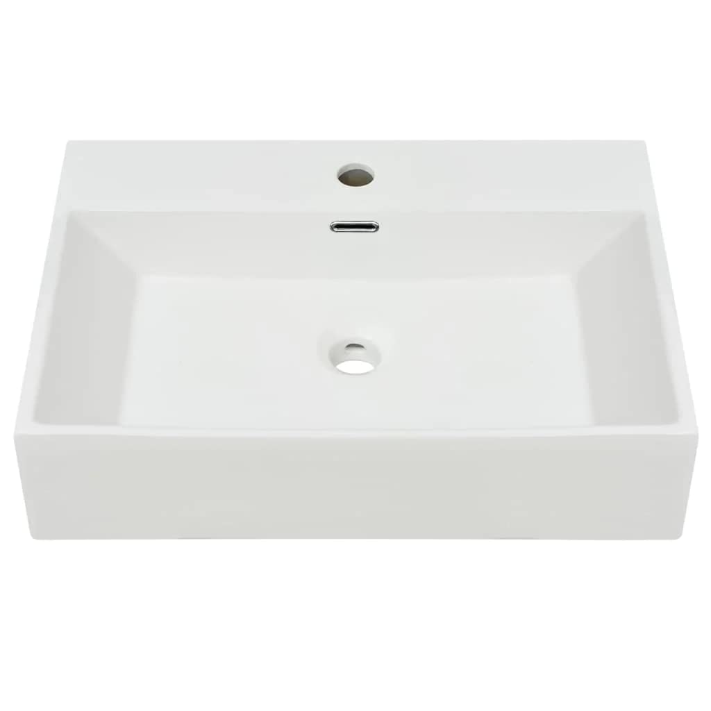 vidaXL Lavabo Rectangular con Agujero de Grifo Cerámica Blanco Lavamanos Aseo