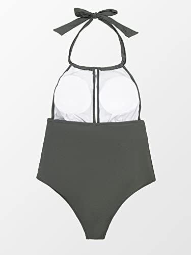 Cupshe Plus Size One Piece Swimsuit For Women Halter Keyhole Cutout Ruched Front Tummy Control, 1X Green #TOP5