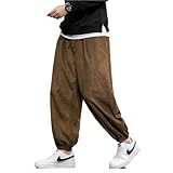 [Aaronlive] メンズ ワイドパンツ コーデュロイ ズボン サルエル パンツ ゆったり 無地 人気 カジュアル パンツ 調整紐 大きいサイズ 春秋冬服 メンズ ロングパンツ brown 3XL