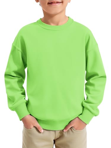 Haloumoning Boys Sweatshirts Kids Fashion Long Sleeve Crewneck Pullover 5-14 Years Neon Green