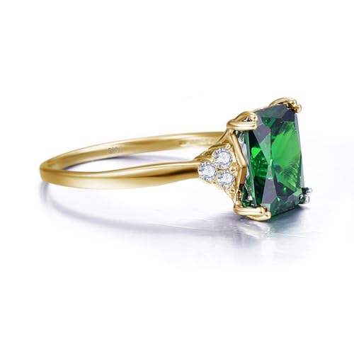 3.5ct Simulated Gemstone Ring 925 Sterling Silver 10x8mm Radiant Cut Sapphire|Emerald|Amethyst|Cubic Zirconia Ring Birthstone Rings for Mothers Valentines Thanksgiving Day Size 5-103