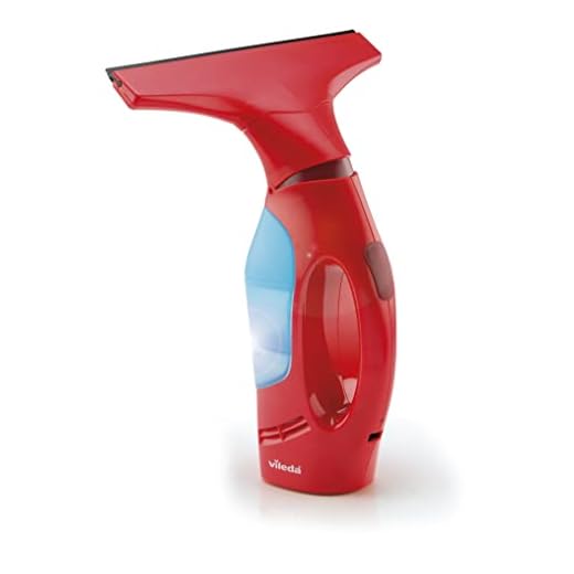 Vileda Windomatic - Aspirador de ventanas con labio de goma, limpiacristales con cabezal flexible y depósito de agua, aspiración vertical y horizontal, medidas 17,5x12x32 cm, color rojo