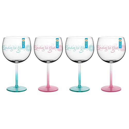 Image of YöL Set of 4 Balloon Gin Glasses Pink Blue Printed Plastic Clear Reusable 600ml BBQ Summer Cocktail Party Cups G&T Drinkware