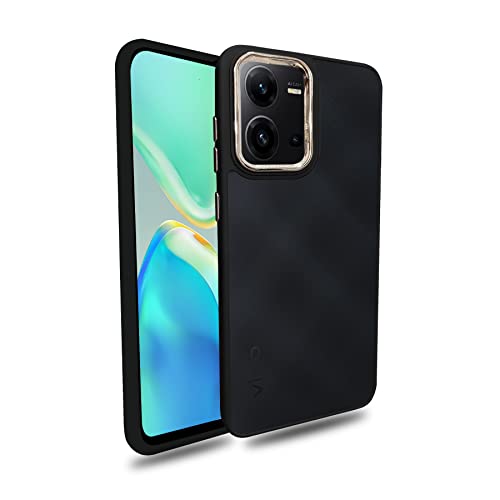 Image of A rtistque Frosted Translucent Back Cover Case for Vivo V25 5G | Electroplated Chrome Ring | Raised Camera Edges for Protection | Smooth Sides TPU - Black