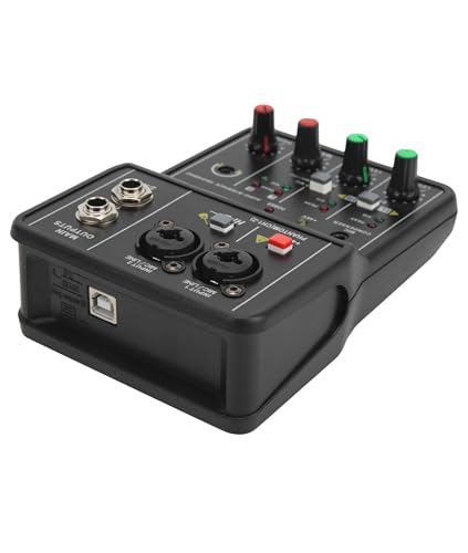 Mini Mixer Audio, 2 Canali USB Portatile Scheda Audio Live Scheda Audio Console con Alimentazione Phantom 48V, Mixer DJ 16 BIT 48 KHZ, per Registrazione Karaoke Streaming Youtube