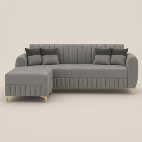 Image of CASASTYLE Signature Velour 4-Seater L-Shape Sofa Set with Movable Ottoman | Flexible LHS /RHS Layout | Boston Matte Fabric | 40D Foam + Zigzag Spring | 3-Yr Warranty (Light Grey)