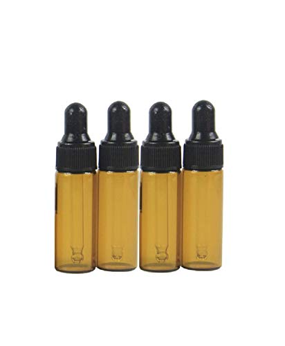 15Pcs Amber Glass Dropping Bottles 1ml 2ml 3ml 5ml Mini Essential Oil Dropper Bottles Empty Travel Sample Vials with Black Cap (5ml)