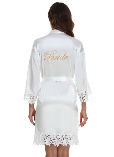 Women's Lace Trim Kimono Robe Bride Bridesmaid Satin Bridal Robes with Embroidered Getting Ready Sleepwear2