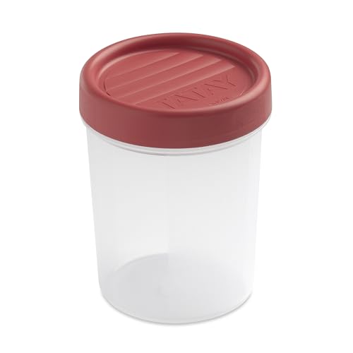 TATAY Contenitore per alimenti con chiusura a vite, rotonda, 0,4 L, in plastica, 8,5 x 8,5 x 11,5 cm, Plastica, Rosso mirtillo, 0.4L