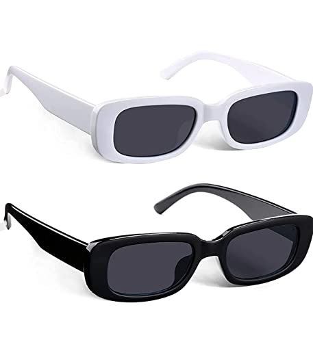 Image of Rectangle Sunglasses for Women Retro Driving Glasses 90's Vintage Fashion Narrow Square Frame UV400 Protection