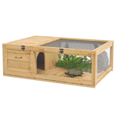 CZBZ Turtle Cage with Solid Fir Wood Construction for Russian Tortoise Lizard Gecko Snake UV Lamp Compatible Spacious Ventilated Enclosure