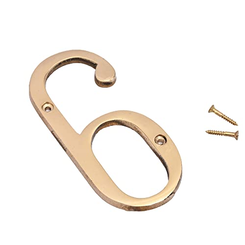 Image of 4 inch Brass House Hotel Door Number Plaque Sticky Numeric Numerical Digit 0-9 [9 (Nine)] (SIX)