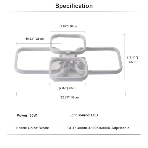 Image of Desidiya 36w Dimmable Modern Chandelier Lights for Ceiling, 3-Colour Round Led Ceiling Lights for Living Room with Remote Control, Flush Mount Fancy Lighting Fixture with 4 White Square (3000-6000k)