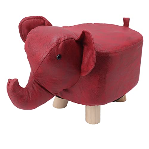 Cute Elephant Shaped Animal Footstool, Stable Pine Wood Frame, Comfortable Sponge Seat, Anti Slip Silent Stickers, Multi Purpose Kids Stool for Family, Yard, Kindergarten (Red)