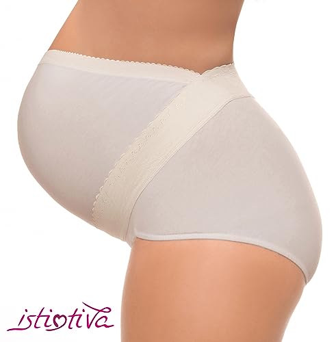 Istintiva Premamma - Slip Sostegno Gravidanza in Cotone con Supporto Addominale e Lombare ad Elevato Comfort - Sgambatura Anatomica - Bianco 50