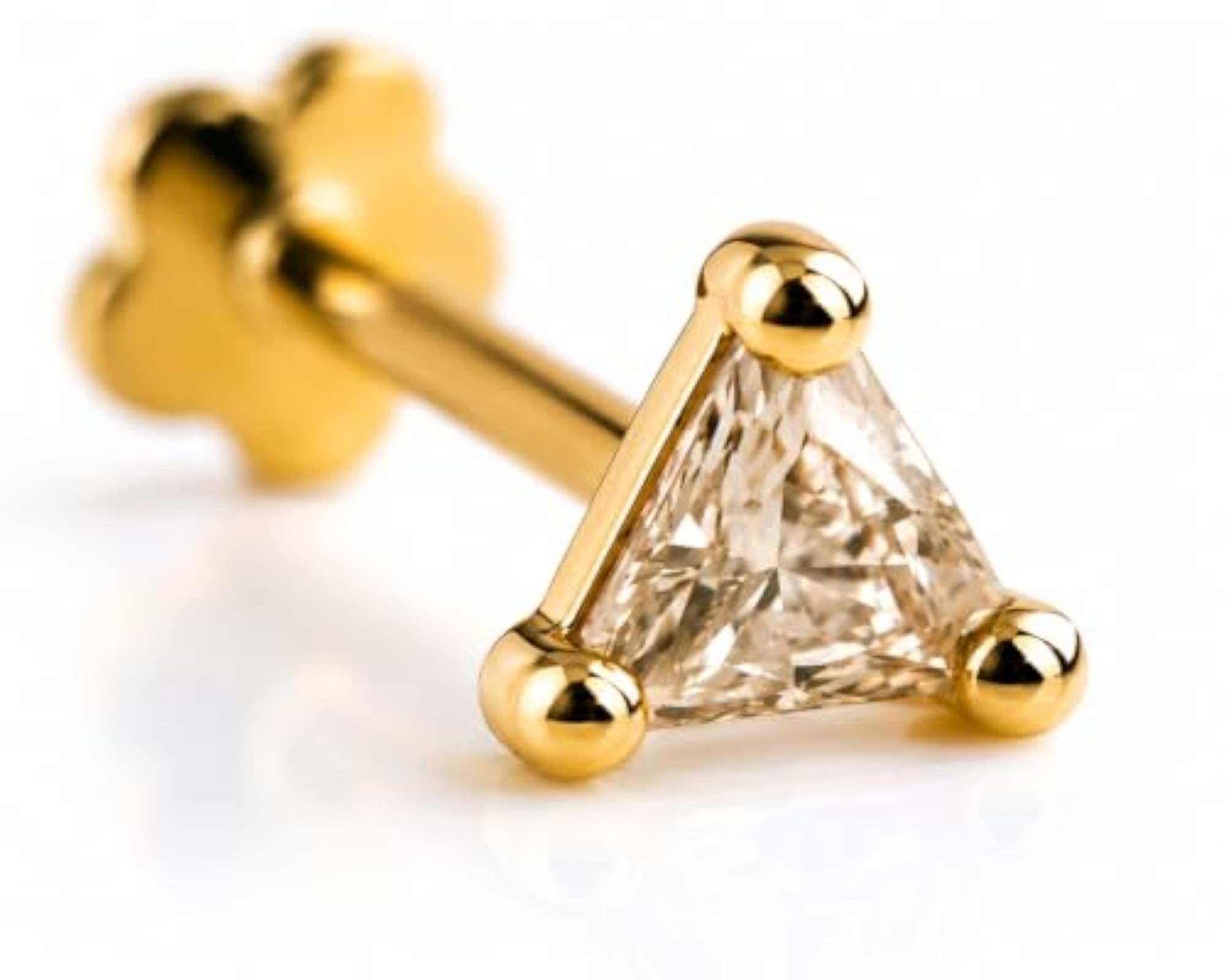 14K Pure Yellow Triangle Nose Pin Stud Jewellery, 3MM