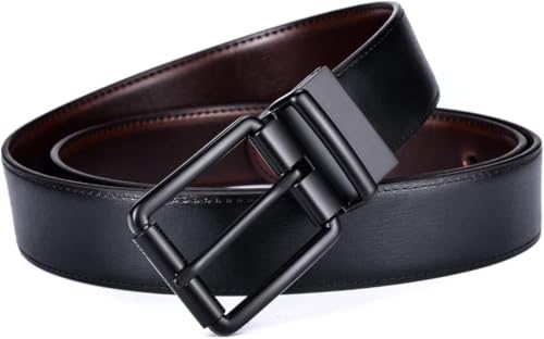 Genuine Leather Reversible Belt, 1.25", Rotate Black Buckle, Gift Box3