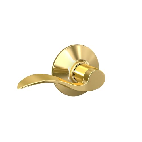 Image of Schlage F10 ACC 605 Accent Door Lever, Hall & Closet Passage Lock, Bright Brass