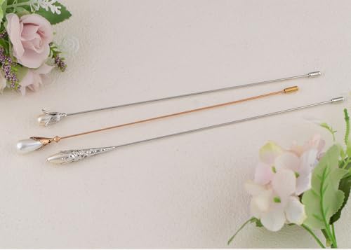 Image of Alilang Classic Vintage 3Pcs Hat Brooch Pin Set with Rhinestone and Pearl Accents for Scarves and Hats Lapel Pin Accessories