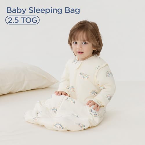 Image of Duomiaomiao 2.5 TOG Baby Sleep Sack 100% Cotton Winter Long Sleeve Baby Wearable Blanket, Super Warm Quilted Comfy Toddler Sleeping Bag