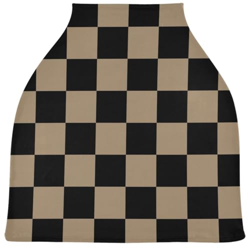 Image of Retro Black Checkered Baby Car Seat Covers Geometric Square Plaid Carseat Canopy Soft Infant Stroller Cover Nursing Breastfeeding Covers for Girls Boys Newborn Fit Summer Spring Autumn