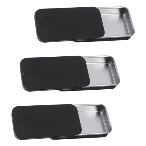 Image of BOHUIZ 3 Pcs Metal Small Tin Box Containers, Metal Slide Top Tin Containers Rectangular Empty Hinged Tins Box Container for Jewelry Crafts Candy Crafts Pills Survival Kit (2.36x1.3x0.4Inch, Black)