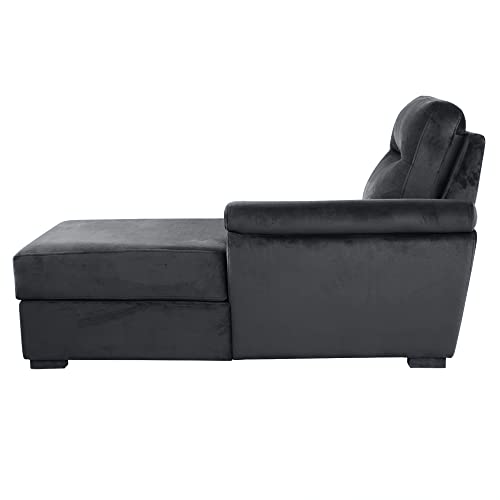Image of Wakefit 3 Seater Sofa Chaise, Stone Grey, Velvet, L-Shape, Tufted Back & Seat, 3 Year Warranty, 190cm L x 94cm W x 95cm H