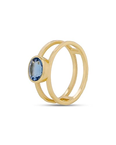 Icarats GVR-005-IOL-8 18K Gold Vermeil Ring Oval Blue Iolite Stone Ring Gold Plated 925 Sterling Silver Stackable Statement Ring Band cover