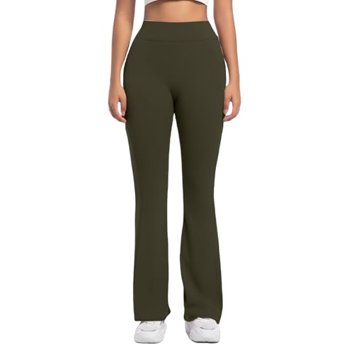 PODOLIXIA Pantalones largos para mujer, pantalones de yoga para mujer, ajustados, con bolsillos, para deporte, cintura alta, pantalones de gimnasio, pantalones informales con goma elástica, verde, XL