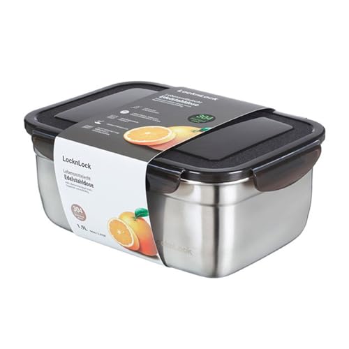 LocknLock Edelstahl Vorratsdose mit Deckel, 1,9 L, 225 × 160 × 85 mm, BPA-Frei, Spülmaschinengeeignet, Gefriertruhengeeignet bis -20°C, Edelstahl Aufbewahrungsbox mit Deckel