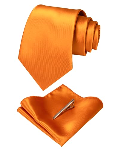 JEMYGINS Mens Solid Color Formal Necktie and Pocket Square Tie Clip Sets