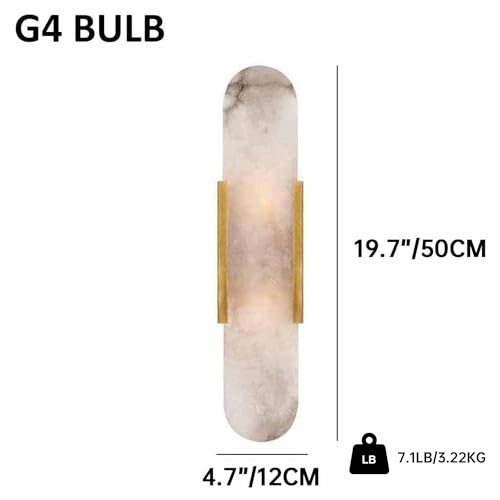 Image of Natural Alabaster Wall Sconces Set of 2 Marble Wall Lamp Bathroom Vanity Light Fixtures Alabaster Sconce Lighting White Stone Wall Mount Lamp for Bedroom Living Room Hallway Stairs Kitchen