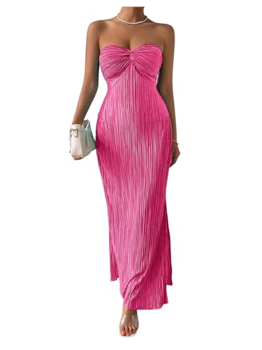 Image of Milumia Women's Twist Front Strapless Bodycon Dress Summer Split Thigh Maxi Tube Dresses Vacation Outfits