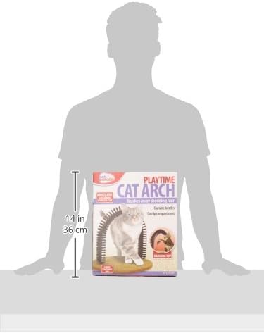 review Pet Parade Self-Grooming Playtime Cat Arch - Helps Prevent Hairballs & Controls Shedding - Includes Hanging Toy, Black